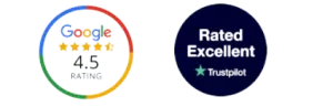 Valutazione 4,5 stelle su Google e giudizio "Eccellente" su Trustpilot per Flyerbox