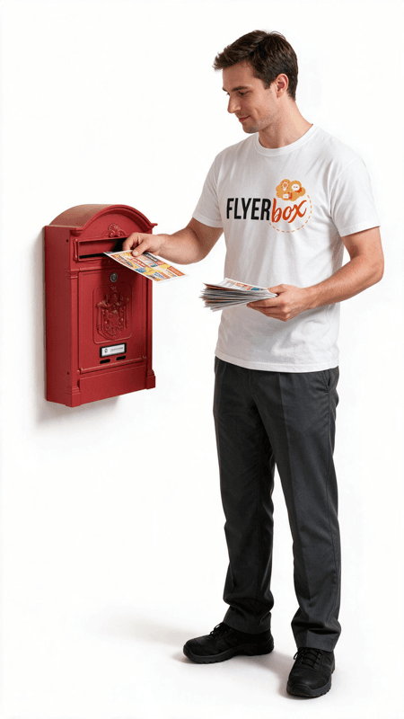 Operatore Flyerbox che mette un volantino nella buchetta